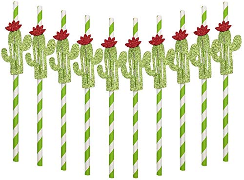 10 Pitillos desechables de papel cactus verdes para fiesta miniatura 2