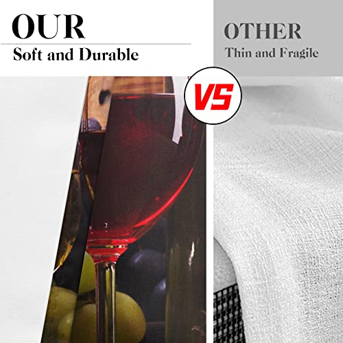 Tayney Red Wine Kitchen Curtains Grapes Glasses Wooden Window Curtains Valance And Tier Set Of 3, Vintage Short Tier Curtain For Bathroom, Retro Small Cafe Curtains For Living Room Bedroom #TOP3