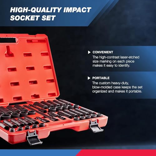 image for NEIKO 02330A 1/2 Impact Socket Set, 45 Piece Deep and Shallow Assortme
