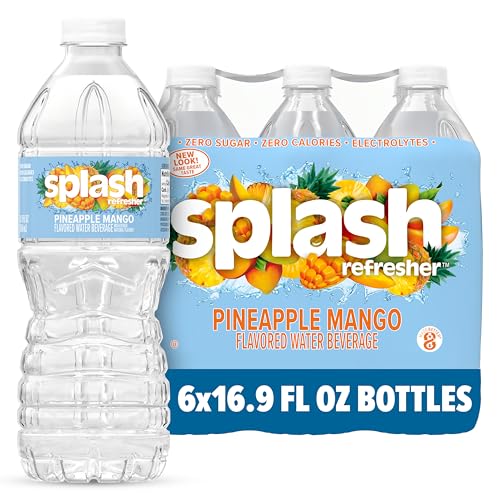 SPLASH REFRESHER Flavored Water Bottles, Pineapple Mango Flavor - 6-Pack, 16.9 Fl Oz - Refreshing Flavored Bottled Water with Electrolytes - Zero Sugar &amp; Zero Calories