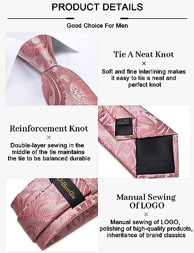 Image of DiBanGu Paisley Ties for Men Silk Necktie and Pocket Square Cufflinks Tie Clip Set Woven Classic Mens Tie for Wedding Party