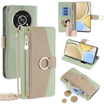 YOUULAR Capa tipo carteira com alça transversal compatível com Xiaomi Redmi A3 4G, bolsa magnética com zíper, capa flip de couro PU à prova de choque com suporte verde