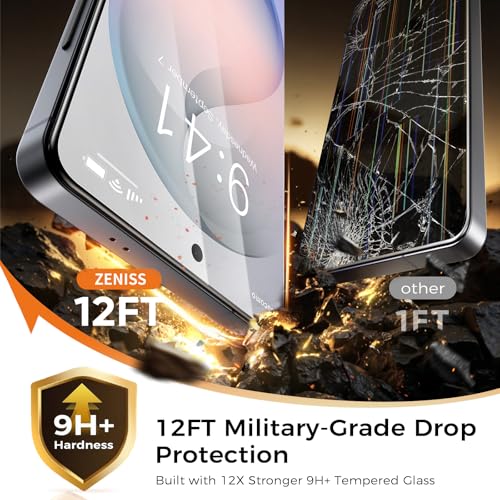 Image of Zeniss NeverBreak 9H+ Hardness for Samsung Galaxy S26 Screen Protector 12FT Military Grade Protection (Scratch, Shatter, Drop Resistance) Tempered Glass Full Edge Coverage Case Friendly 2 Pack