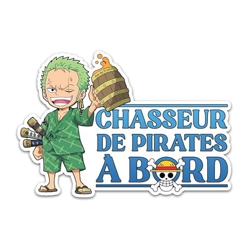 Autocollant bébé à bord, chasseur de pirates à bord 16x15cm vinyle haute qualité, autocollant voiture, moderne et fun, 100% français