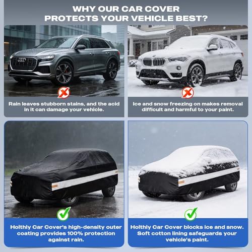 Image of 10 Layers Hatchback Car Cover Custom Fit for Chevrolet Spark (2005-2022), Waterproof All Weather for Automobiles, Outdoor Full Cover Sun Dust Rain Protection with Cotton. Black