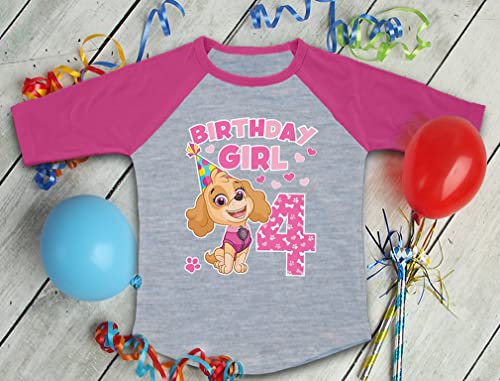 Marshall 4th Birthday Baseball Shirt for Toddler Boys - 3/4 Sleeve Paw Patrol Party Jersey - Gift for 4 Year Old4