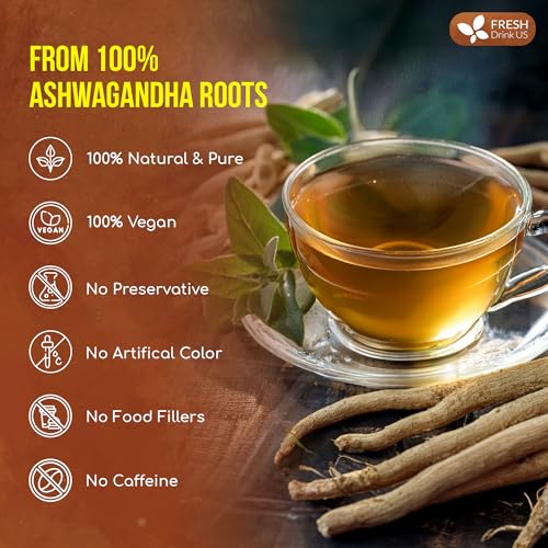 Image of FreshDrinkUS, Premium 20oz Ashwagandha Powder, 100% Natural & Pure, Herbal Tea, No Sugar, No Caffeine, No Gluten, Vegan.
