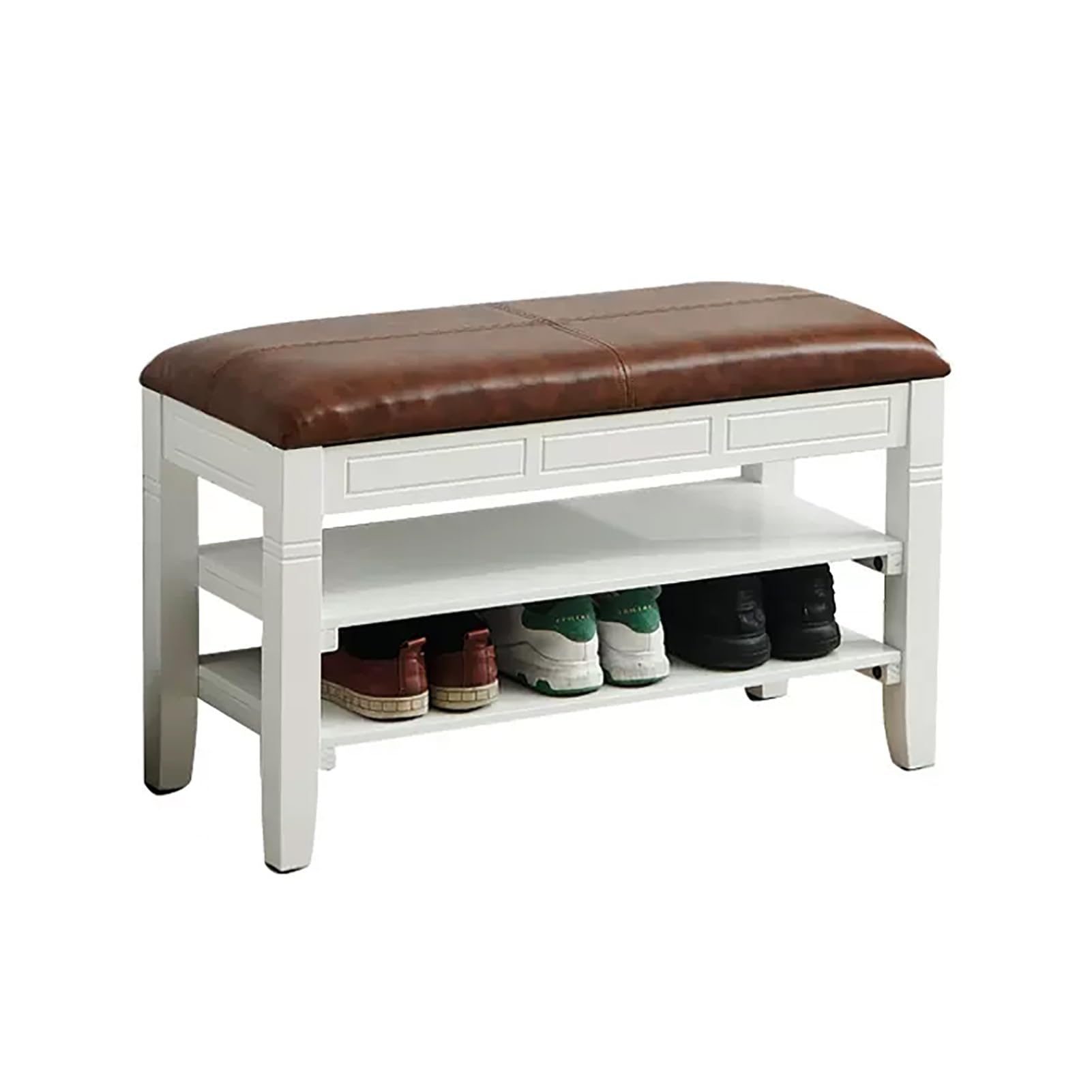 SXZenSpace Shoe Storage Bench with Lift Top Box, Wood Rack PU Leater Seat Cushion, Hidden Compartment and Open Shelves, Retro Changing Bench, for Hallway, Entryway (Color