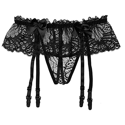 Men's Floral Lace Bikini Briefs Sissy Skirted Panties Lingerie Thong Underwear with Garters3
