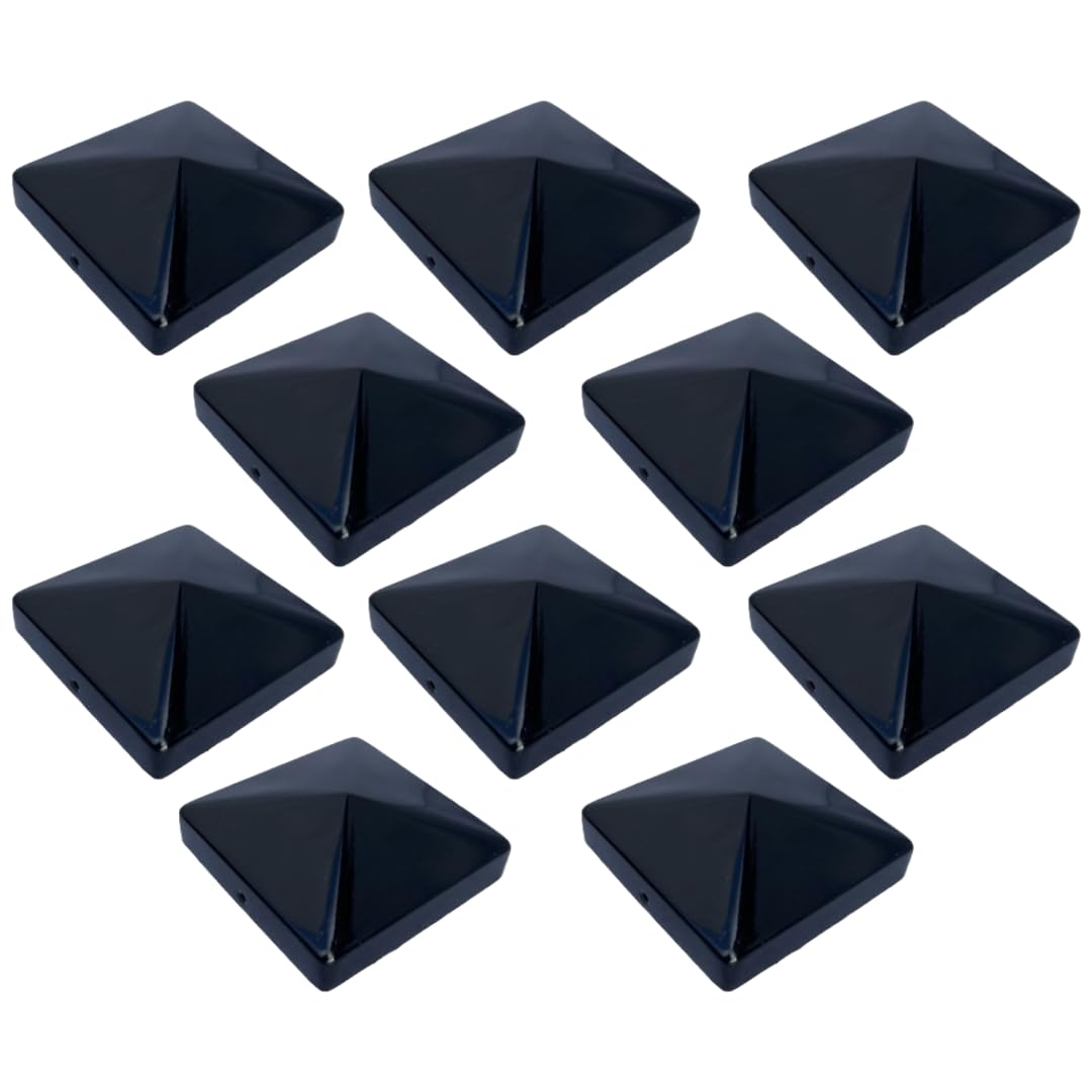 Pyramid Square Black Metal Fence Post Caps 4" 100mm Post Top (10)