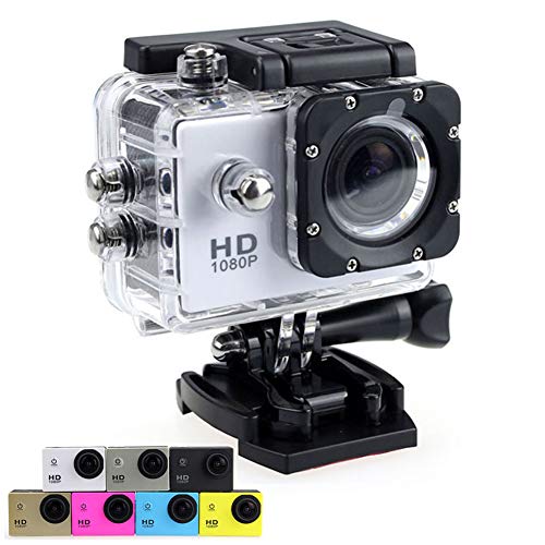 Tongmao Sports Action Camera 1080P Ultra HD 12MP Underwater Waterproof DV Camcorder 170 Degree Wide Angle and Mounting Accessory Kits (White)