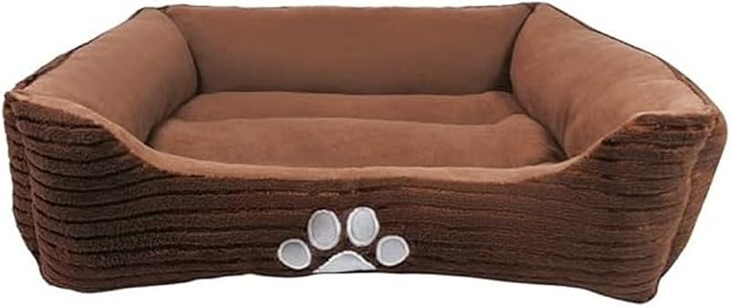 Cama rectangular reversible para mascotas Long Rich HCT REC-005 con estampado de patas de perro, café, de Happycare Textiles, 25 por 21 pulgadas