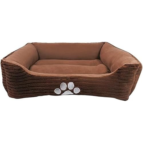 Long Rich HCT REC-005 Reversible Rectangle Pet Bed with Dog Paw Printing, Coffee, By Happycare Textiles, 25 by 21 inches