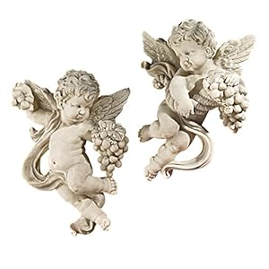 Design Toscano Cherub Harvest Wall Sculptures, Set of 2, Full Color, 10.50″ x 4.50″