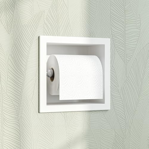 Qeke Toilet Paper Holder, SUS 304 Stainless Steel Recessed Toilet Paper Holder Built-in, in Wall Toilet Paper Wall Holder for Bathroom, Matte White