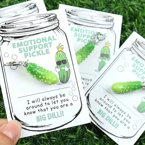 LIU JUN Cute Pickle Design Keychain With Pocket Hug Card, Emotional Support Fun Pocket Hug Positive Pickle with Support Card2