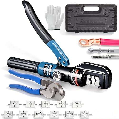 AMZCNC Hydraulic Cable Crimper 10 Ton 12AWG-4/0AWG 11 Dies