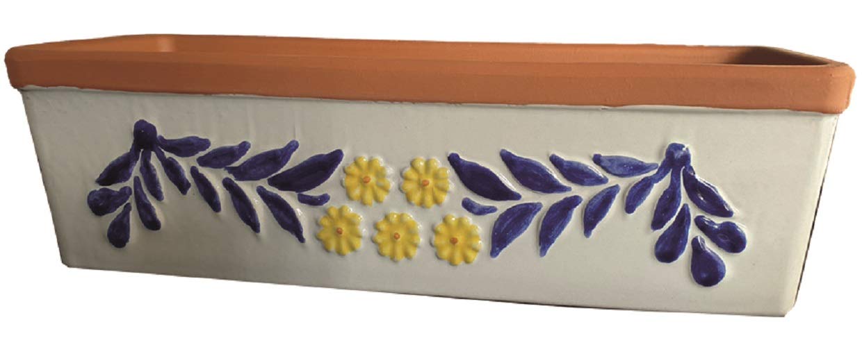 Generico Fioriera Rettangolare in Ceramica Vietri Dipinta a Mano, Lunghezza 51 cm, Larghezza 18 cm, Altezza 15 cm, Cassetta da Davanzale, Vaso in Terracotta per Giardinaggio