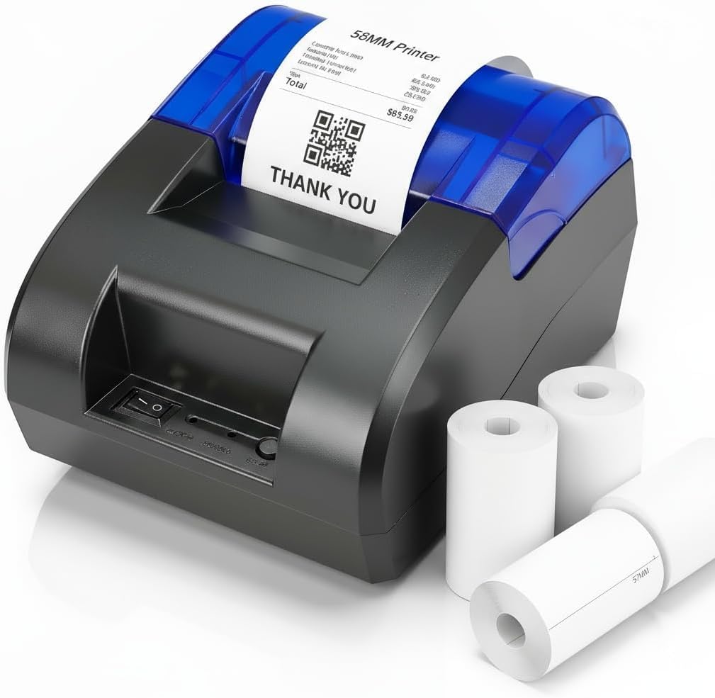 Thermal Printer, Thermal Receipt Printer, 5 Roll Thermal Paper, Restaurant Kitchen Printer, USB Serial Ethernet Interface Suitable for ios/Windows/Linux