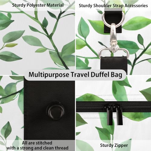 Eucalyptus Leaf Sage Green Spring Travel Duffle Bag, Sports Gym Bags for Women Men, Carry On Weekender Overnight Workout Airplane Trips Bag3