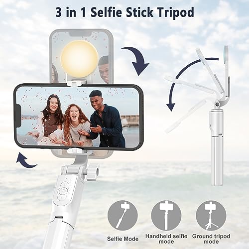 Tripé de bastão de selfie com controle remoto, BEFAME extensível para celular com anel de luz LED, c