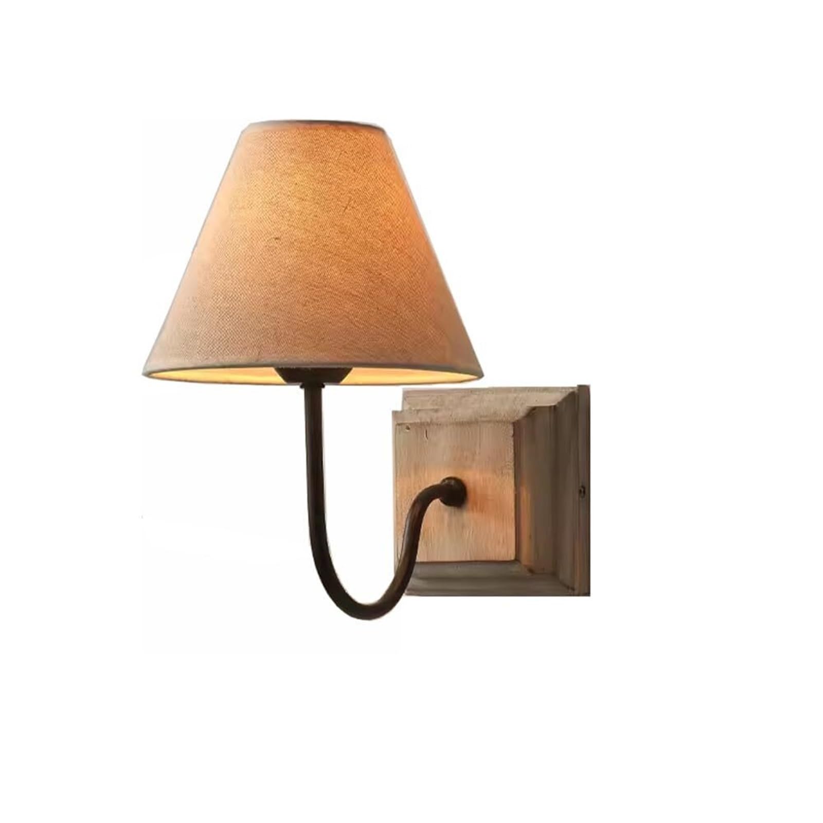 Rustic Wood Wall Sconce with Fabric Shade - Mid Century French Country Design for Indoor Spaces(Log)
