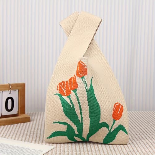 Image of Kawn Crochet Wrist Handbag for Women Wristlet Sleeve Knot Pouch Portable knitted breathable lightweight foldable Casual Small Purse Cute Tote Bag For Shopping, Dating, Travel