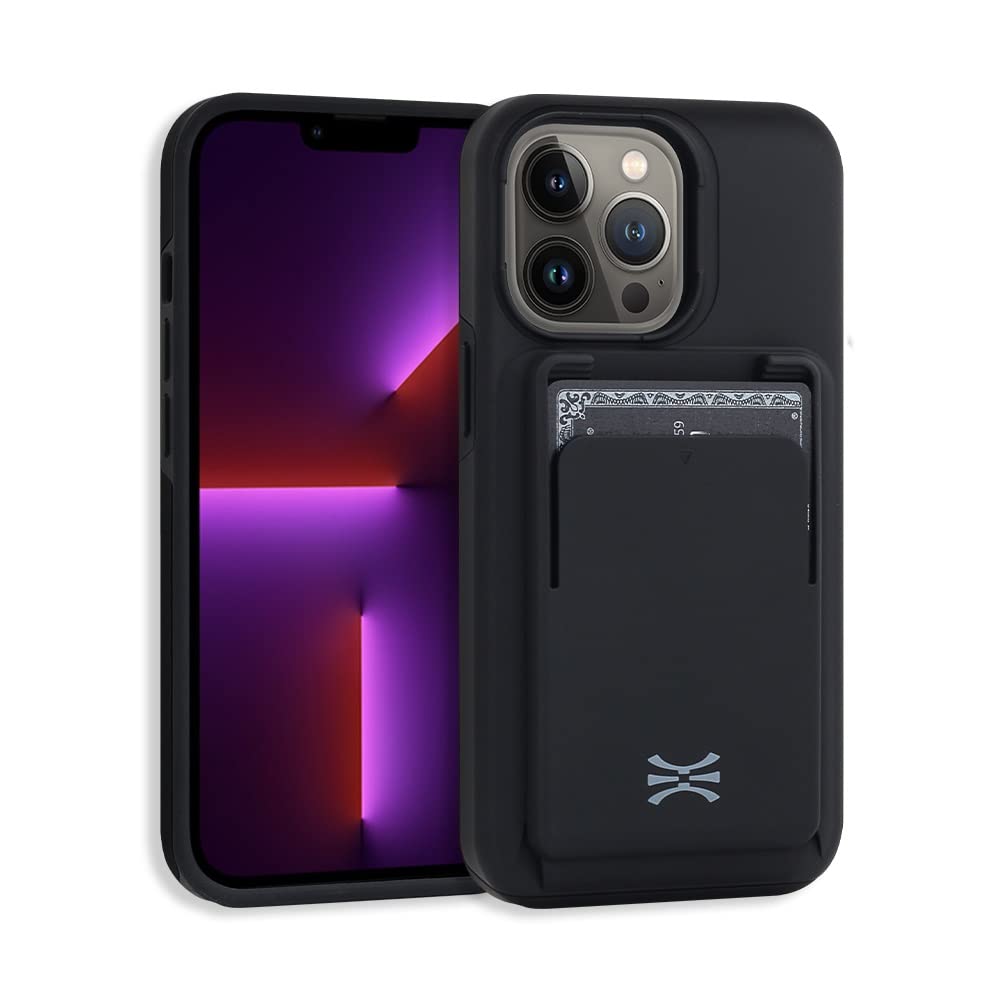 TORU CX Premium Compatible with iPhone 13 Pro Detachable Wallet Case - Protective Dual Layer TPU Bumper & Hard Cover with Slide Card Holder for Wireless Charging - Black Shell/Black Card Slot