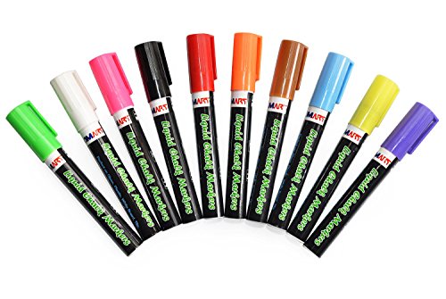 Liquid Chalk Markers Set (10-Pack) – Bold, Vibrant Colors – 6Mm Reversible Tips – Non-Toxic, Odorless, Erasable – Crafts Art Supplies For Kids – Work On Chalkboards, Whiteboards, Paper, Glass & More #TOP1