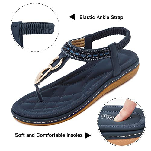SHIBEVER Womens Sandals Dressy Summer: Women Comfortable Walking Flat Bohemian T-Strap Ladies Casual Comfy Sandals4