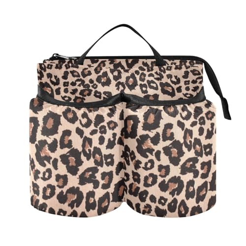 Image of Leopard Print Portable Suitcase Drink Holder with Handle - Free Hands Travel Luggage Cup Caddy Bag Carrier