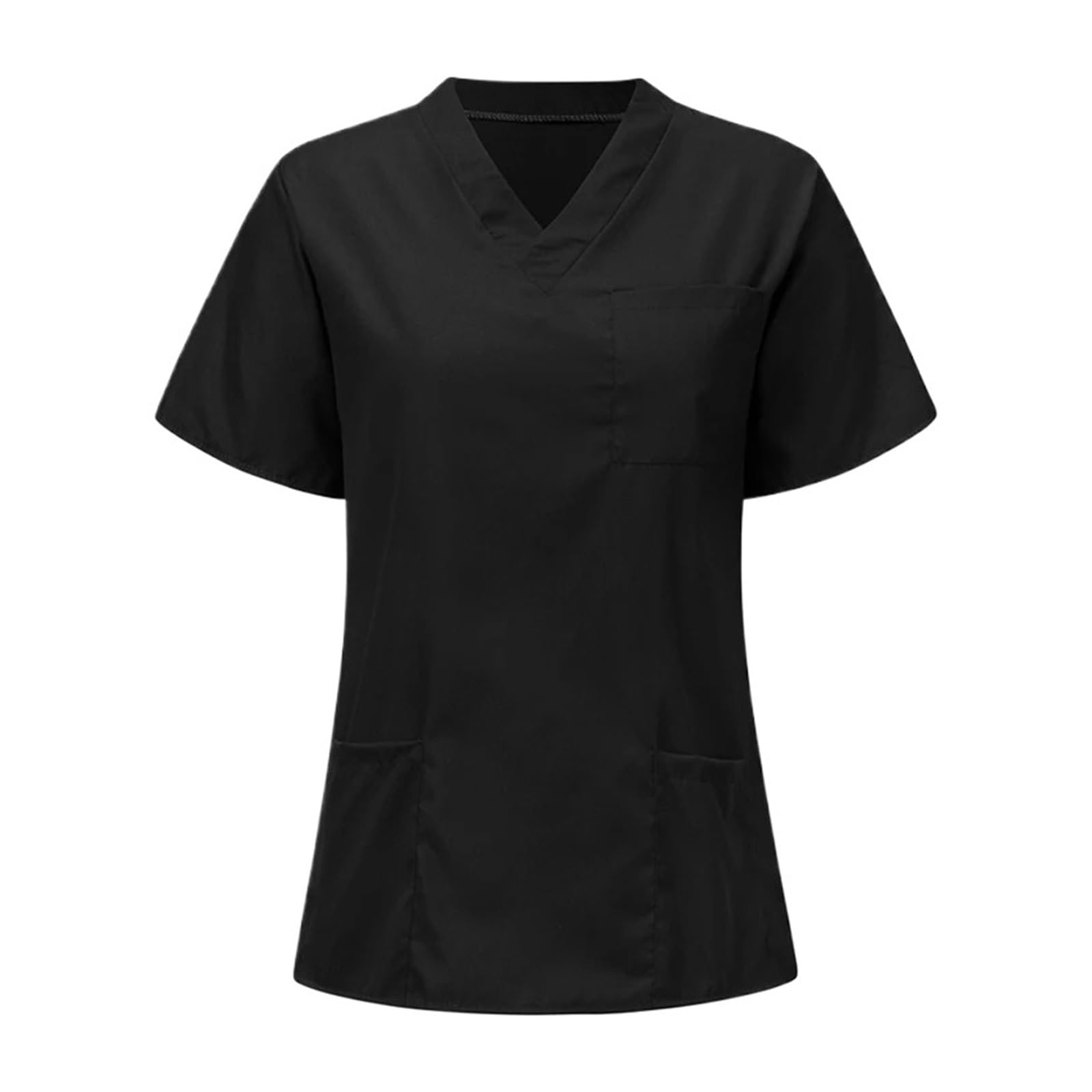 Uniforme Sanitario Hombre Blusa de Trabajo Informal Unisex de Manga Corta con Cuello en V y Bolsillos Grandes, Tallas XS-3XL(Black,S)