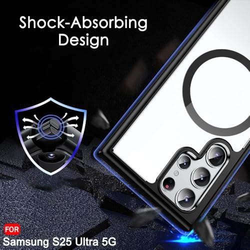Image of Xmon Hybrid Shockproof Case for Samsung Galaxy S25 Ultra 5G, Mag-Safe Compatible, Transparent Hard PC Back with Black TPU Bumper, Slim Protective Phone Cover (Samsung Galaxy S25 Ultra)
