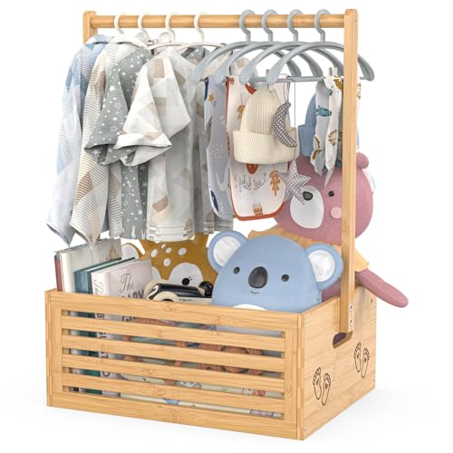 BAMBOOHOMIE Neugeborenen-Geschenk-Holzkiste Baby-Geschenkkorb mit Griff Bambus-Dekorbox Kleiderständer und Aufbewahrungsbox für Babys Puppen und Haustiere for New Parents (Naturfarbe Groß)