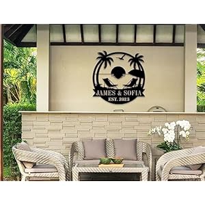 Personalized Beach Metal Monogram Sign Custom Palm Trees Metal Name Sign Outdoor Metal Family Name Sign Custom Last Name Sign Beach Coastal House Decor