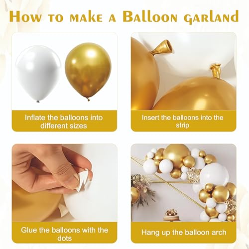 Image of Golden and White Balloon Garland kit with Golden Foil Moon and foil star, Pack of 52 pcs for Birthday Decoration, anniversary Decoration, Home decor items