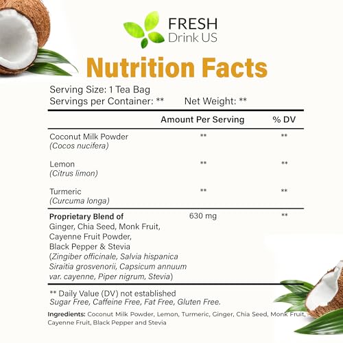 Image of FreshDrinkUS, Premium 40 Tea Bags Daily Rescue Lemon Ginger Tea - 9 Superherbs - 100% Natural Ingredients, Tea Mix for Wellness Boost - Shelf-Stable, Caffeine-Free, Sugar-Free, Vegan