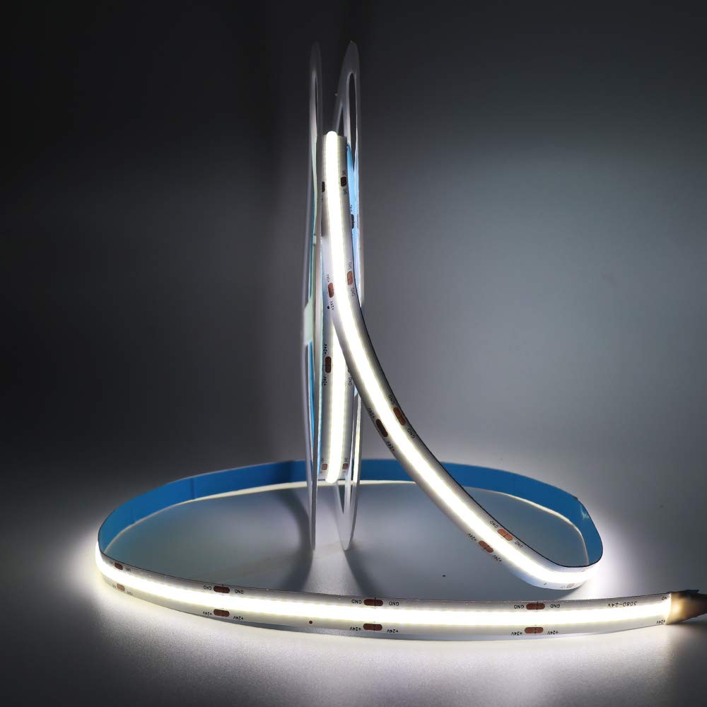 XUNATA COB LED Strip Lights, 5m/16.4ft Flexible Bendable COB Led Rope Lights DC 12V 320 LEDs/m Daylight White 6000K Non-Waterproof Tape Lights for TV Backlight, Living Room, Cabinet Lighting