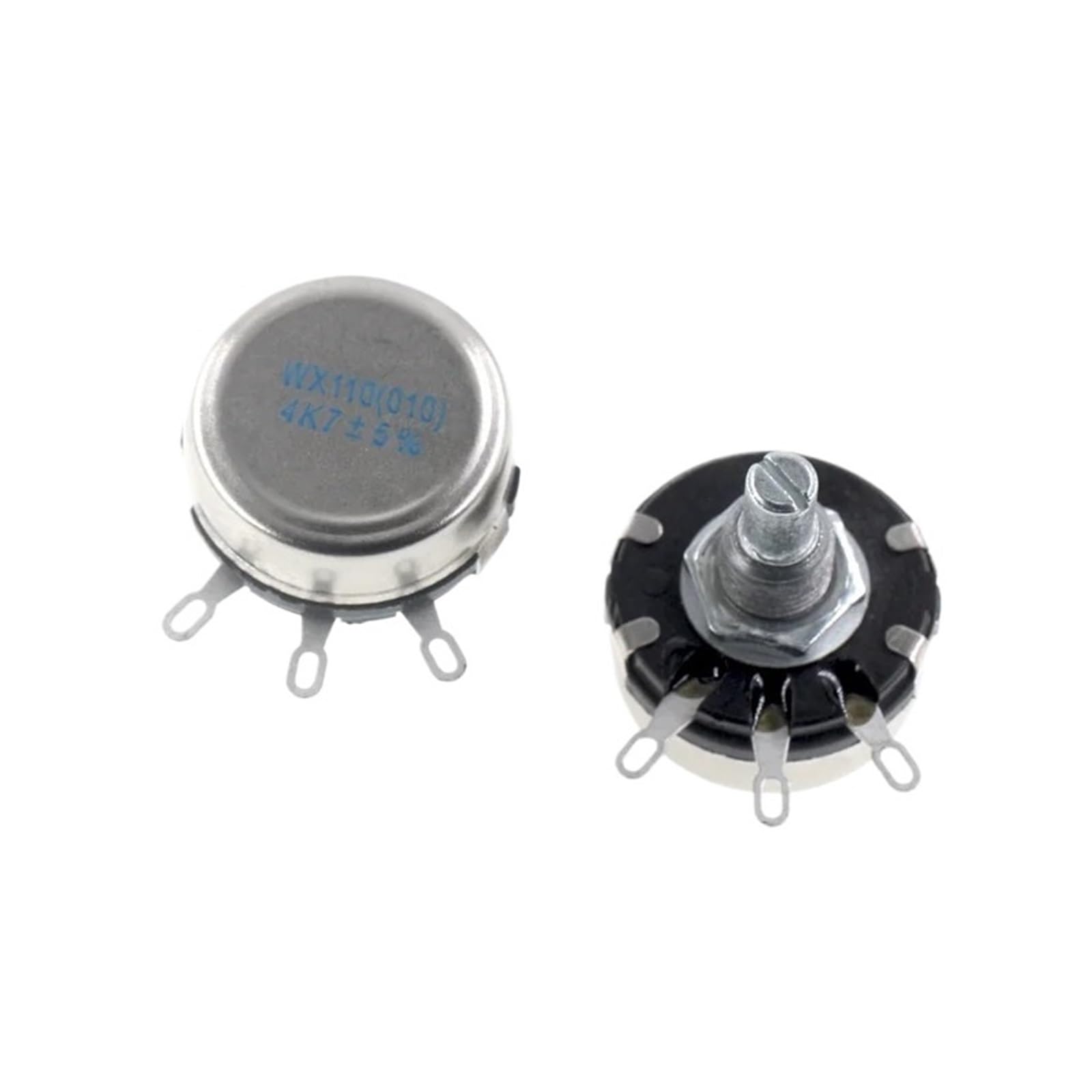 VKvmNYlxx 2PCS WX110 (010) 6mm Round Metal Shaft Single Turn Wire Resistor Wound Potentiometer 1k 2.2k 3.3k 4.7K 5.6k 6.8k 10k 22k ohm(Yellow)