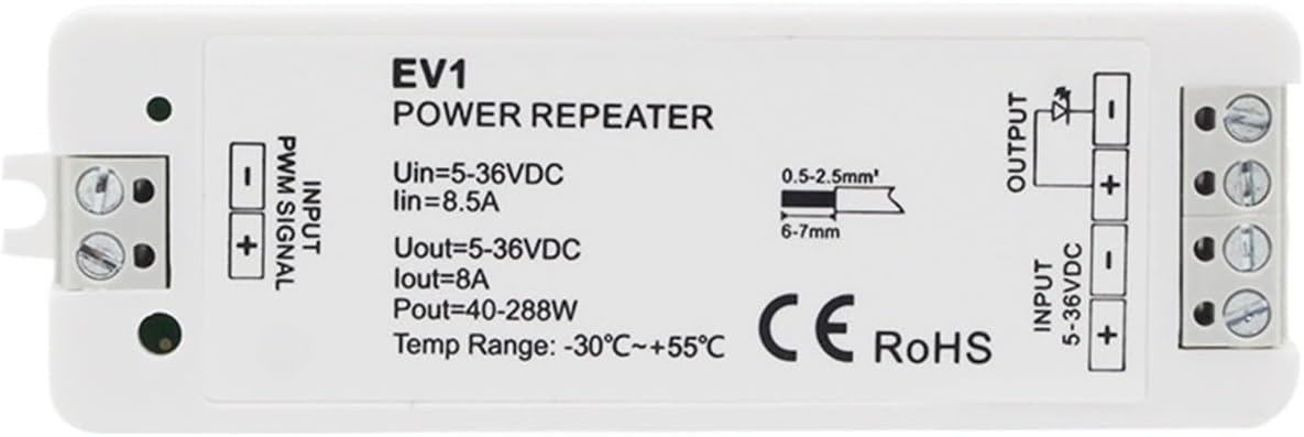 LED Dimmer RF 12V 24V 36V 5V Zone 1to 8 2.4G Wireless Touch Remote Control Dimmer Switch for Single Color LED Light Strips(EV1 Only (Amplifier))