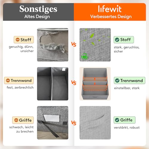 Lifewit Groß 2er Set Aufbewahrungsboxen, 50 x 40 x 20 cm Faltbarer Schrank Aufbewahrungskorb mit EntfernbareTrennwand, Stoff Kleiderschrank Organizer -Aufbewahrung Boxen für Kleidung, Hosen, Socken