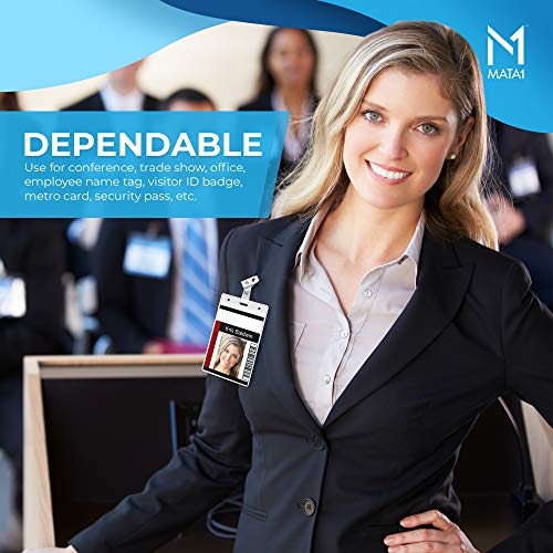 Mata1 Plastic Vertical ID Card Holder (Clear, 4x3 Inch, 250 Pack), Large Size No Zipper Name Badge