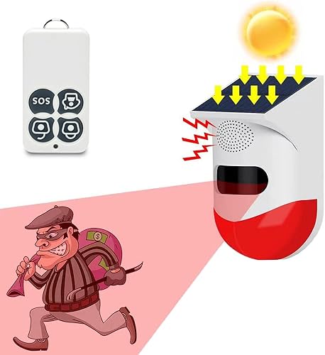 Luz estroboscópica solar con alarma solar remota, sirena de seguridad de sonido para el hogar, granja, granero, patio
