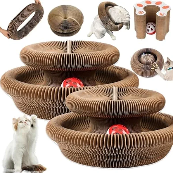 2PC Kitty Curls Cat Scratcher,Magic Organ Cat Toy,Cat Scratcher for Grinding Claw Cardboard Cat Toys,Interactive Scratch Pad with Toy Ball