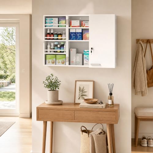 HOMCOM Armoire à Pharmacie Murale 4 Étagères 2 Clés 53 x 20 x 53 cm Blanc – vue 8