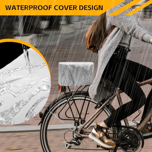 Bike Basket Rear Rack Bike Basket with Cargo Net and Liner Large Bicycle Basket Heavy Duty Bicycle Rear Basket with Liner Waterproof Cover Cargo Net