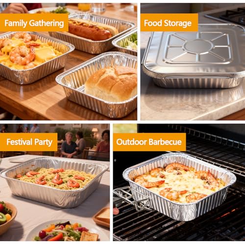 Image of 8x8 Thickened Aluminum Foil Pans, 20Pack Disposable Aluminum Pans with Lids for Roasting, Baking, Cooking, Food Prep, Chafing, Steam Table, Oven, Cake, and Party Catering.