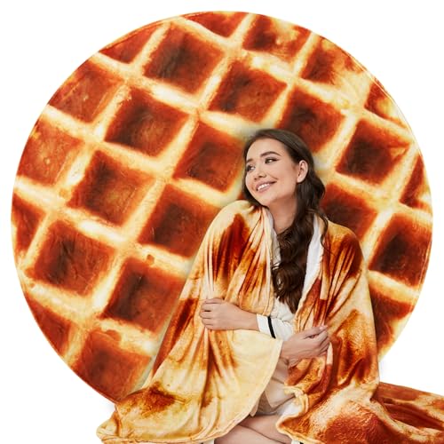 Image of Lhedon Waffle Blanket Adult Size, 71 inch Food Blanket, Birthday Gifts for Women Men, Funny Gifts Round Flannel Blankets for Bed Couch Office Travel