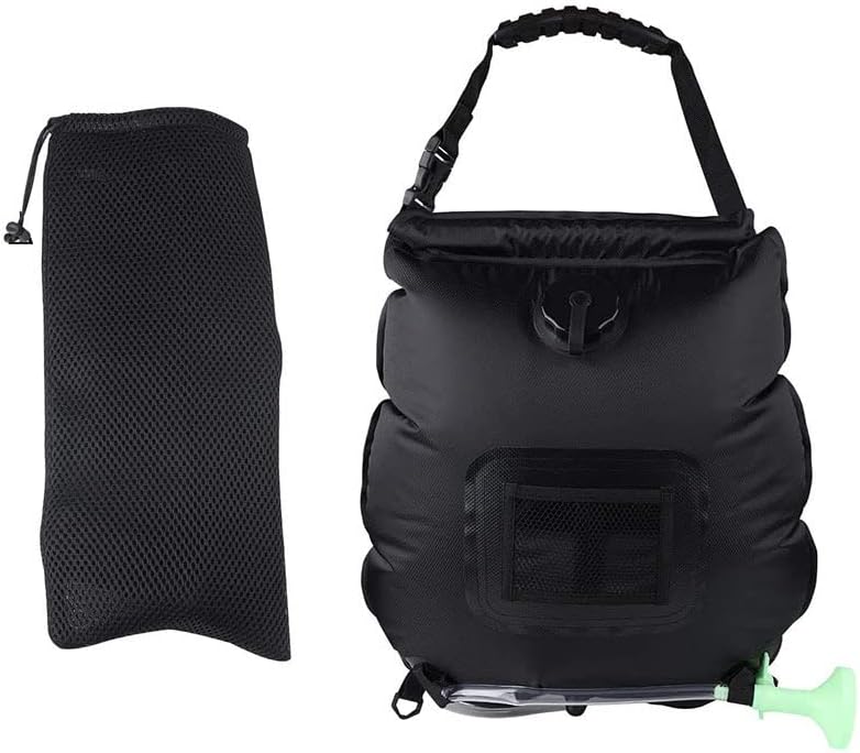 Solar Heated Shower Bag,20L/5 Gallon Outdoor Portable Shower Bag,Hot Water Temperature 120 Degrees Fahrenheit,with Removable Hose and Spout On/Off,for Camping Hiking Climbing Cycling Truck (Black)