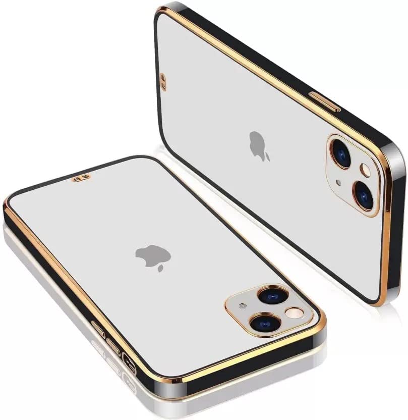 Image of MIDOS Back Cover Compatible with iPhone 14 Chrome Case Soft Silicone Transparent Electroplated Cover for iPhone 14 (Black)